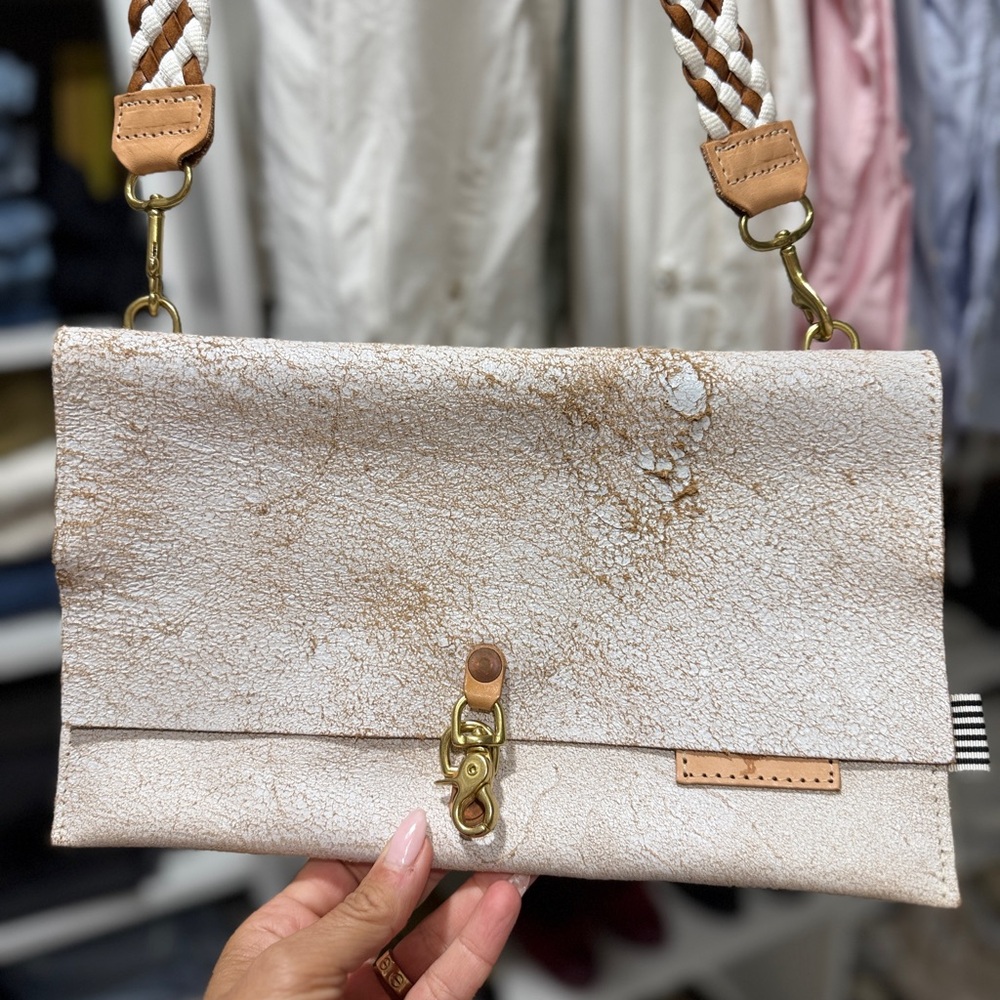 Meanwhile Back On The Farm Leather Foldover Clutch & Crossbody white Birch